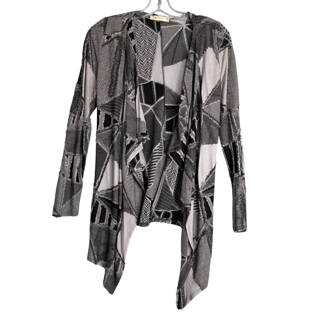 T Party Open Front‎ Patchwork Cardigan Womens S Grey Lagenlook Lightweight